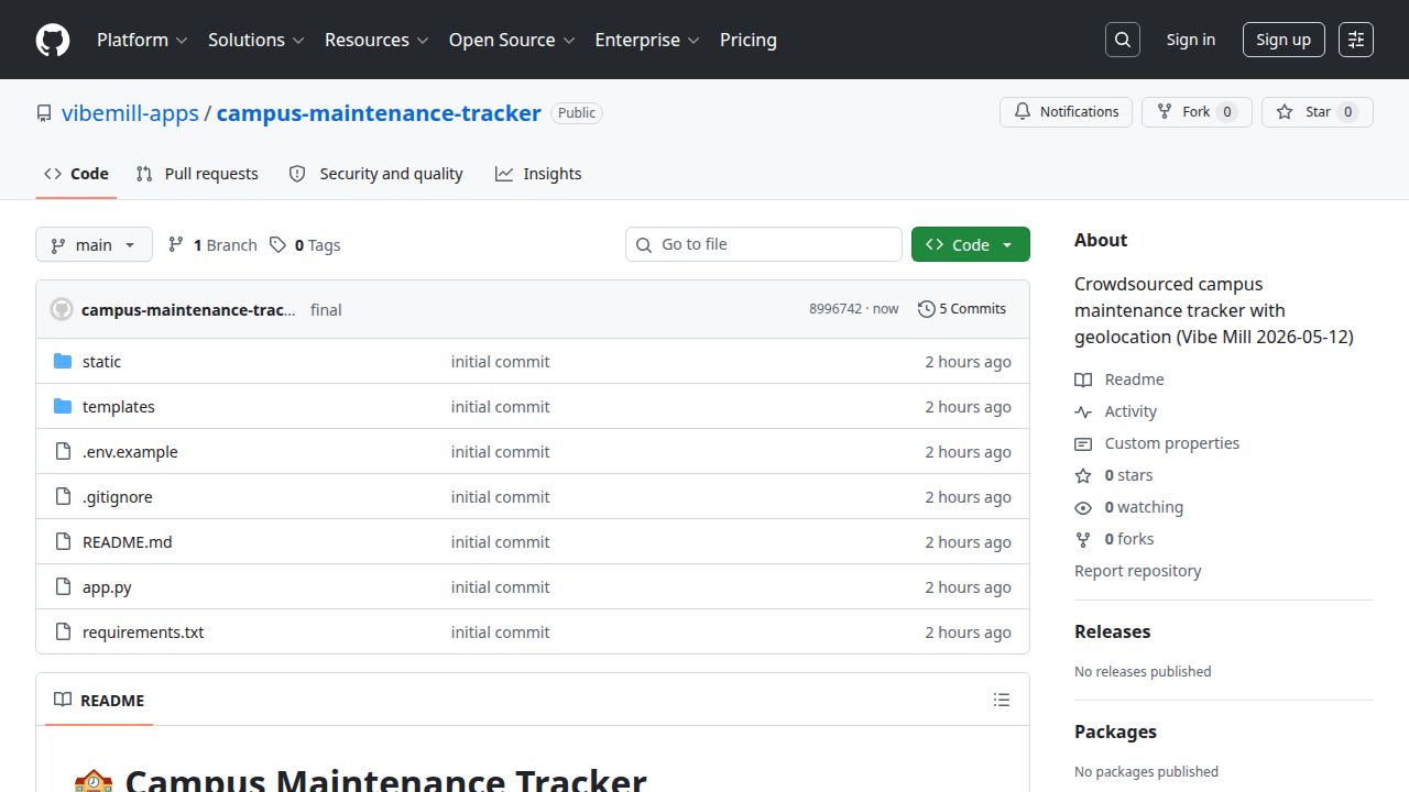 screenshot of campus-maintenance-tracker