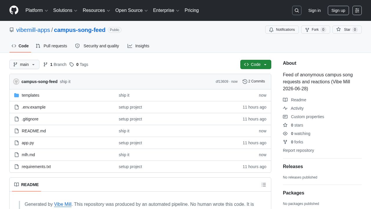 screenshot of campus-song-feed