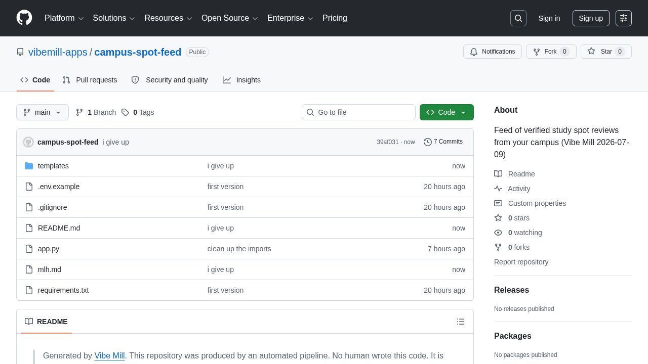 screenshot of campus-spot-feed