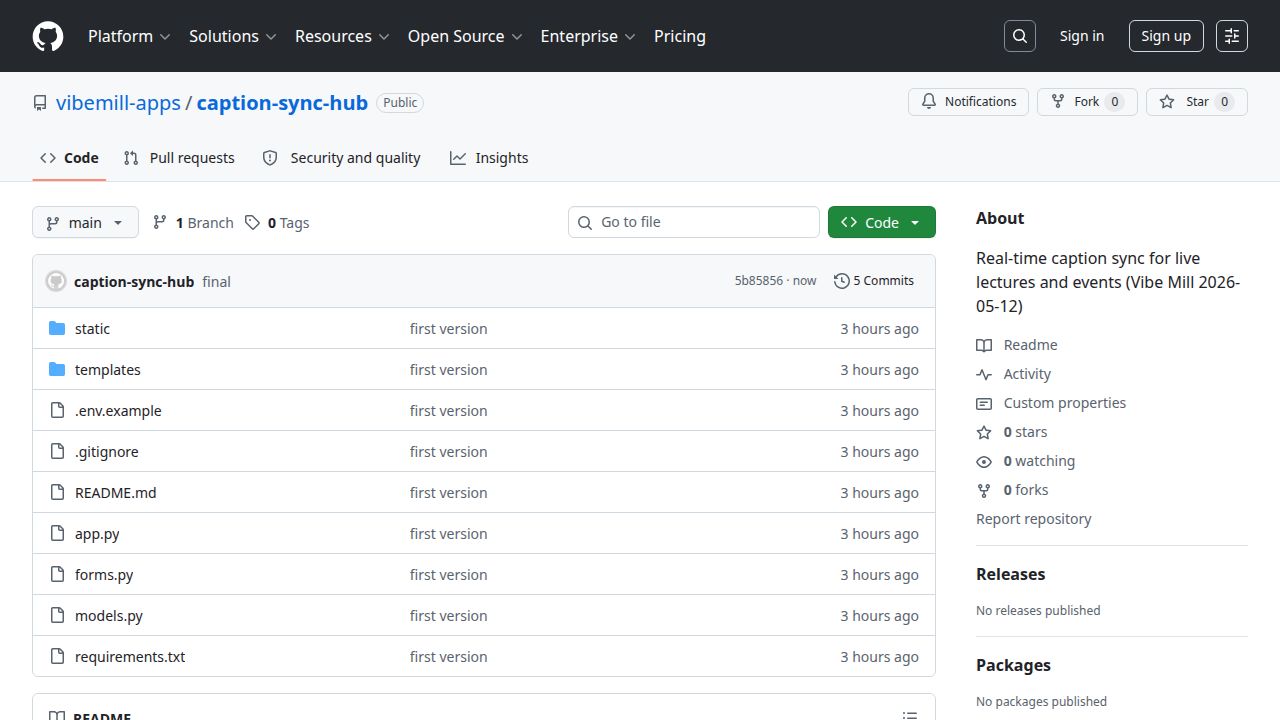 screenshot of caption-sync-hub