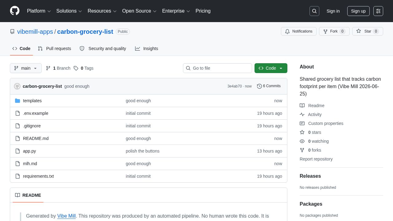 screenshot of carbon-grocery-list
