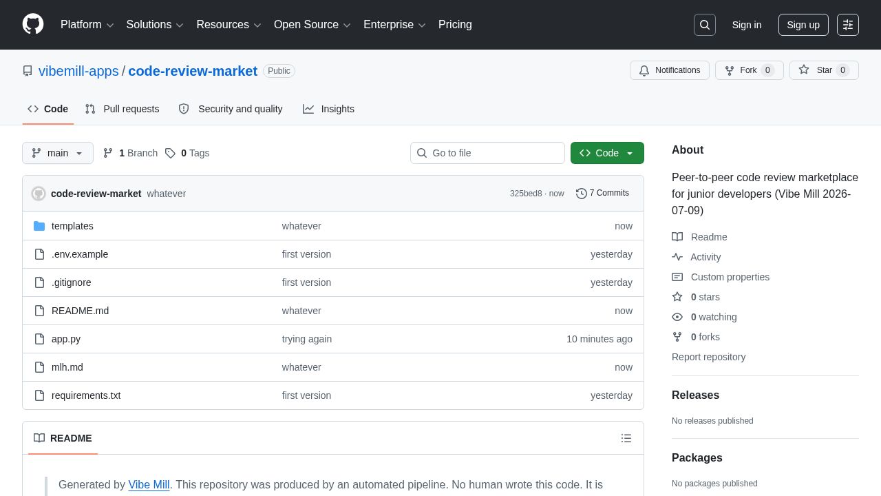 screenshot of code-review-market