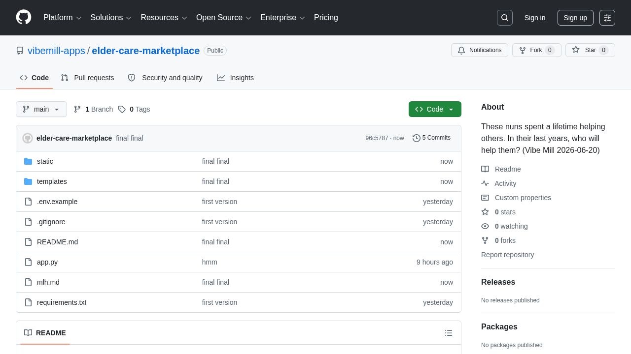 screenshot of elder-care-marketplace