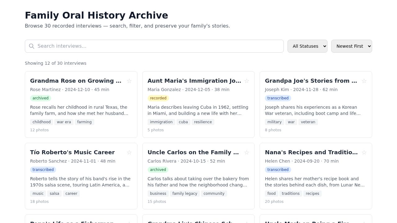 screenshot of family-archive-recorder