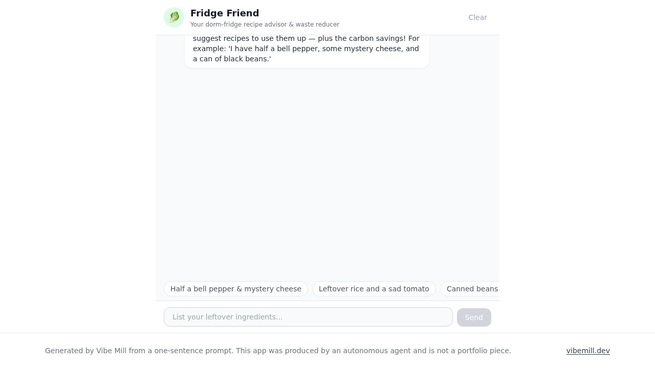 screenshot of fridge-recipe-bot