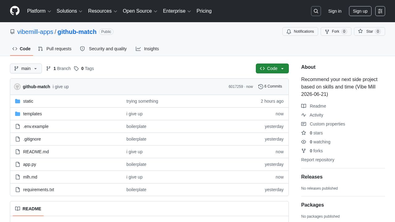 screenshot of github-match
