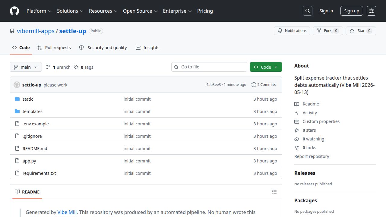screenshot of settle-up